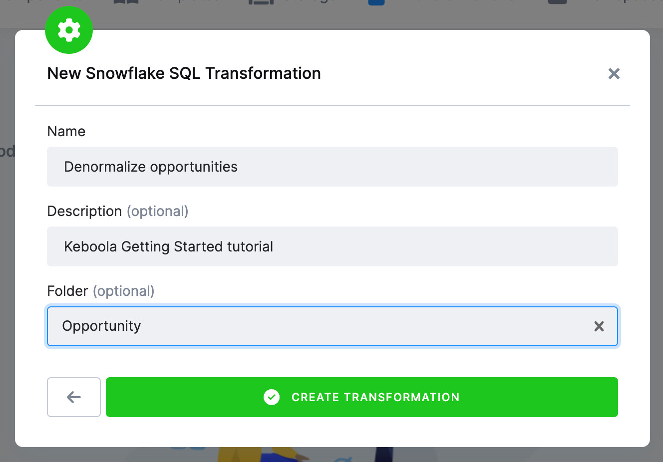 Screenshot - Name the transformation